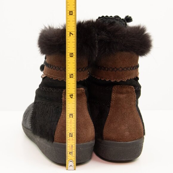 Tecnia Fur Snow Boots Cowhide Vintage 1990s Black Brown Size 38 New Without Box - Picture 9 of 9